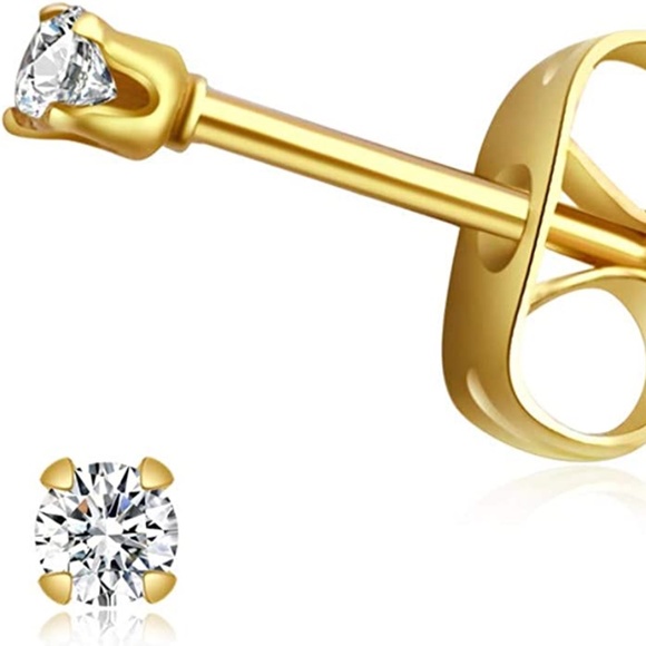 Small Gold and "Diamond" Earrings - Picture 2 of 3